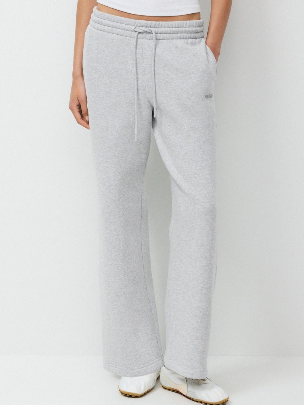 Aritzia Light Gray Wide-Leg Sweatpants with Drawstring Waist